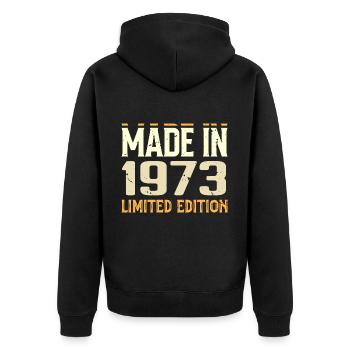 Tolles 1973 Geburtstagsgeschenk seit 1973 Retro - Unisex Premium Bio Zip Hoodie - Schwarz - Hinten - Nico (187cm)