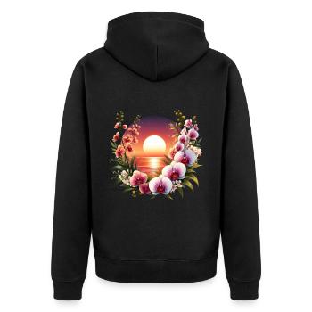 Orchid Sunset - Unisex Premium Organic Zip Hoodie - black - Back - Nico (187cm)