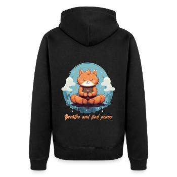 Zen-Katze: Entspannung und Meditation mit der Yoga - Unisex Premium Bio Zip Hoodie - Schwarz - Hinten - Nico (187cm)