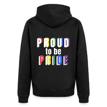 PRIDE PROUD to be Pride white - Unisex Premium Bio Zip Hoodie - Schwarz - Hinten - Nico (187cm)