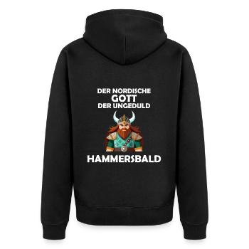 Wikinger Hammersbald Nordische Mythologie Ungeduld - Unisex Premium Bio Zip Hoodie - Schwarz - Hinten - Nico (187cm)