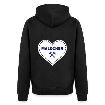 Ruhrgebiet Ruhrpott Sprüche Bergbau Kohle Herz - Unisex Premium Bio Zip Hoodie - Schwarz - Hinten - Nico (187cm)