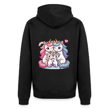 Licorne Famille Mère Et Père Avec Deux Enfants - Veste à capuche bio Premium Unisexe - noir - Dos - Nico (187cm)