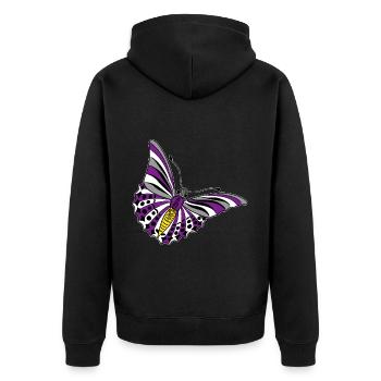 Schmetterling asexual non binary labrys lesbian - Unisex Premium Bio Zip Hoodie - Schwarz - Hinten - Nico (187cm)