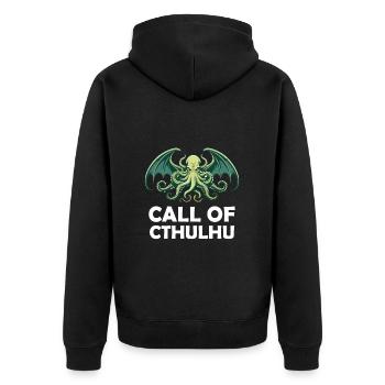 Call of Cthulhu Cult Monster Horror T-Shirt - Unisex Premium Bio Zip Hoodie - Schwarz - Hinten - Nico (187cm)