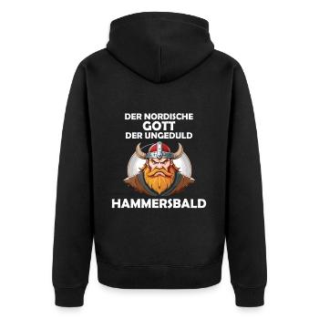 Wikinger Hammersbald Nordische Mythologie Ungeduld - Unisex Premium Bio Zip Hoodie - Schwarz - Hinten - Nico (187cm)