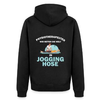 Physiotherapeut Geschenk Physio Physiotherapie - Unisex Premium Bio Zip Hoodie - Schwarz - Hinten - Nico (187cm)