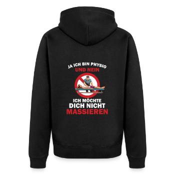 Physiotherapeut Geschenk Physio Physiotherapie - Unisex Premium Bio Zip Hoodie - Schwarz - Hinten - Nico (187cm)
