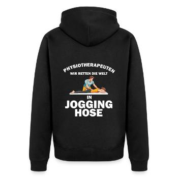 Physiotherapeut Geschenk Physio Physiotherapie - Unisex Premium Bio Zip Hoodie - Schwarz - Hinten - Nico (187cm)