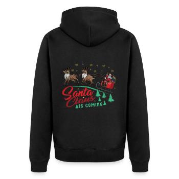 Santa Claus is coming Weihnachtsmann Weihnachten - Unisex Premium Bio Zip Hoodie - Schwarz - Hinten - Nico (187cm)