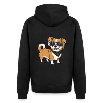 Cartoon Pekiniese, cooles Motiv mit Sonnenbrille - Unisex Premium Bio Zip Hoodie - Schwarz - Hinten - Nico (187cm)