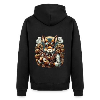 Lapin steampunk avec engrenages et horloge - Veste à capuche bio Premium Unisexe - noir - Dos - Nico (187cm)