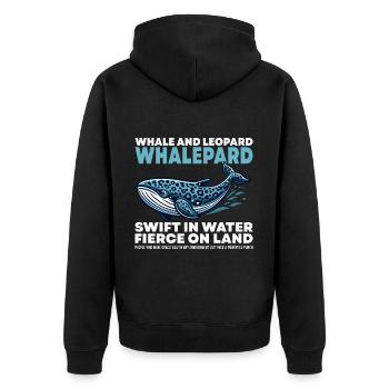 SWIFT IN WATER FIERCE ON LAND - WHALE AND LEOPARD - Unisex Premium Organic Zip Hoodie - black - Back - Nico (187cm)