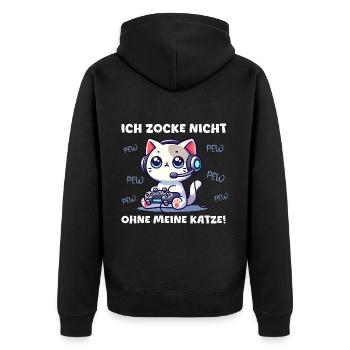 Ich Zocke Nicht Ohne Meine Katze Gamer Pew Pew - Unisex Premium Bio Zip Hoodie - Schwarz - Hinten - Nico (187cm)