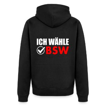 ich wähle bsw - Unisex Premium Bio Zip Hoodie - Schwarz - Hinten - Nico (187cm)