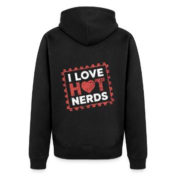 I Love Hot Nerds 21 - Unisex Premium Bio Zip Hoodie - Schwarz - Hinten - Nico (187cm)
