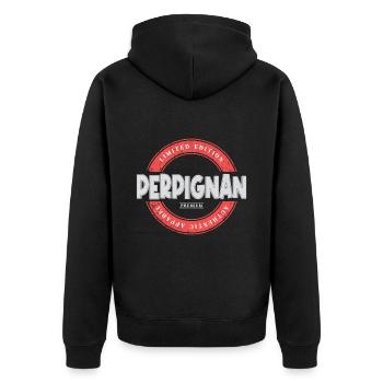 Perpignan Frankreich Stadt Skyline Heimat Liebe - Unisex Premium Bio Zip Hoodie - Schwarz - Hinten - Nico (187cm)