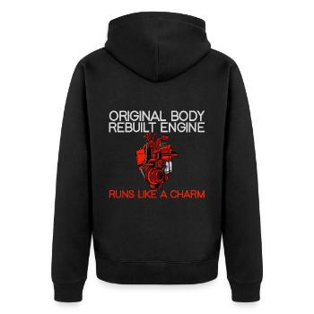 Original Body, Rebuilt Engine, Runs Like A Charm - Unisex Premium Organic Zip Hoodie - black - Back - Nico (187cm)
