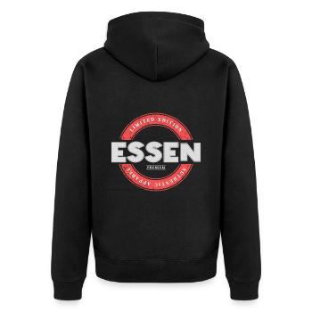 Essen Deutschland Stadt Skyline Heimat Liebe - Unisex Premium Bio Zip Hoodie - Schwarz - Hinten - Nico (187cm)