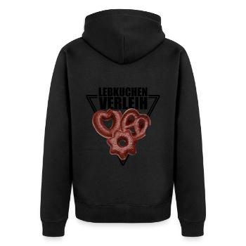 Lebkuchen Verleih - Unisex Premium Bio Zip Hoodie - Schwarz - Hinten - Nico (187cm)