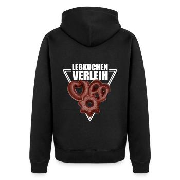 Lebkuchen Verleih - Unisex Premium Bio Zip Hoodie - Schwarz - Hinten - Nico (187cm)