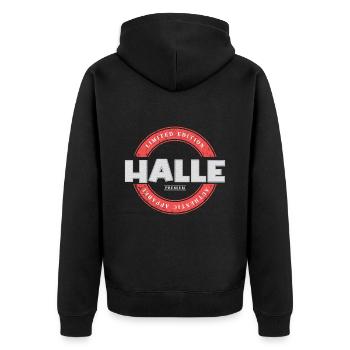 Halle Deutschland Stadt Skyline Heimat Liebe - Unisex Premium Bio Zip Hoodie - Schwarz - Hinten - Nico (187cm)