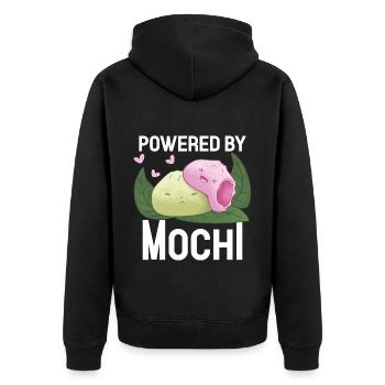 Powered By Mochi Funny Japanese Mochi Lover - Unisex Premium Bio Zip Hoodie - Schwarz - Hinten - Nico (187cm)