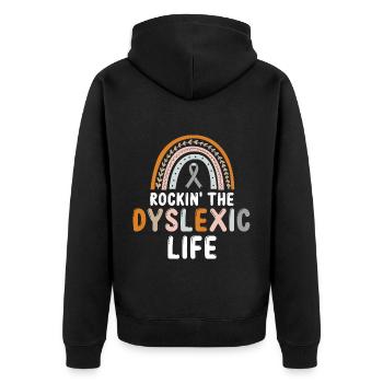 Dyslexia Awareness and Dyslexia Teachers - Unisex Premium Organic Zip Hoodie - black - Back - Nico (187cm)