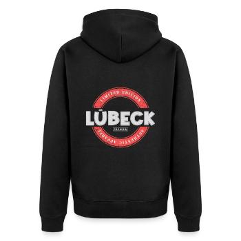 Lübeck Deutschland Stadt Skyline Heimat Liebe - Unisex Premium Bio Zip Hoodie - Schwarz - Hinten - Nico (187cm)