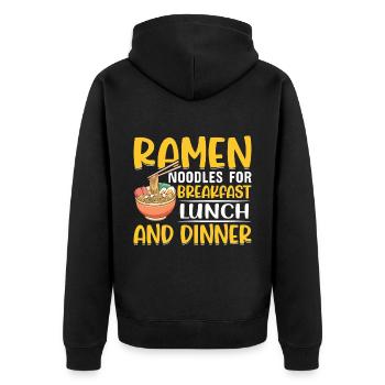 Ramen-Nudeln zum Frühstück, Mittag- und - Unisex Premium Bio Zip Hoodie - Schwarz - Hinten - Nico (187cm)