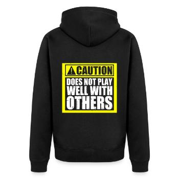 Caution Does Not Play Well With Others 56 - Unisex Premium Organic Zip Hoodie - black - Back - Nico (187cm)