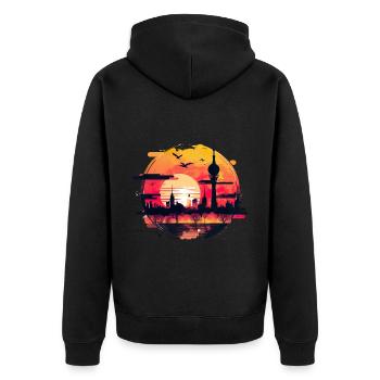 Berliner Skyline Sonnenuntergang Retro Vintage - Unisex Premium Bio Zip Hoodie - Schwarz - Hinten - Nico (187cm)