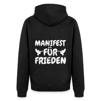 Manifest für Frieden Geschenk - Unisex Premium Bio Zip Hoodie - Schwarz - Hinten - Nico (187cm)