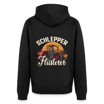 Schlepper Flüsterer | Traktor | Trecker - Unisex Premium Bio Zip Hoodie - Schwarz - Hinten - Nico (187cm)