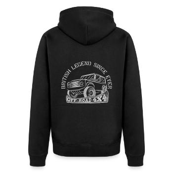BRITISH LEGEND SINCE EVER - Unisex Premium Organic Zip Hoodie - black - Back - Nico (187cm)