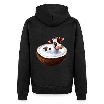 Kuh in Kokosnuss - Unisex Premium Bio Zip Hoodie - Schwarz - Hinten - Nico (187cm)