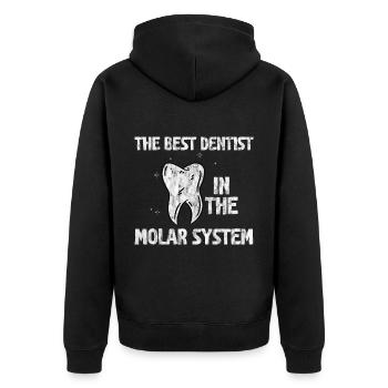 The Best Dentist In The Molar System 3 - Unisex Premium Bio Zip Hoodie - Schwarz - Hinten - Nico (187cm)