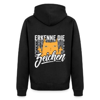 Erkenne die Zeichen Katze - Unisex Premium Bio Zip Hoodie - Schwarz - Hinten - Nico (187cm)