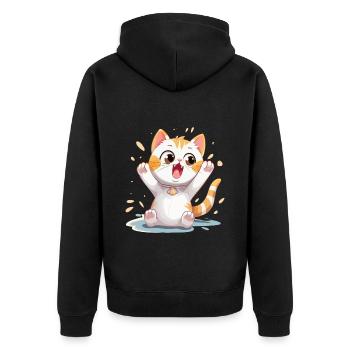 Katze Lacht Freut Sich Glücklich Kätzchen Cartoon - Unisex Premium Bio Zip Hoodie - Schwarz - Hinten - Nico (187cm)