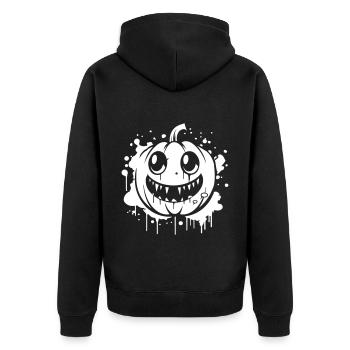 Kürbis Gruselig Halloween Silhouette - Unisex Premium Bio Zip Hoodie - Schwarz - Hinten - Nico (187cm)