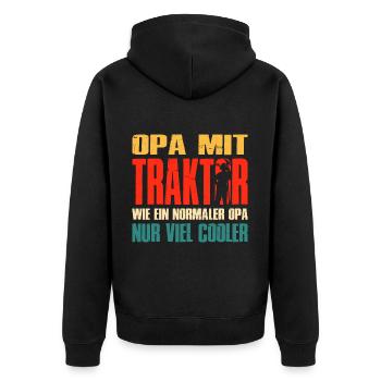 Opa Mit Traktor Wie Ein Normaler Opa Nur Cooler - Unisex Premium Bio Zip Hoodie - Schwarz - Hinten - Nico (187cm)