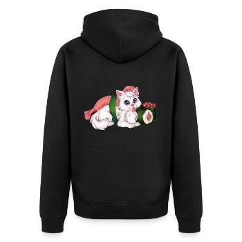 Lustige Sushi Katze weiße Mietze mit Sushi - Unisex Premium Bio Zip Hoodie - Schwarz - Hinten - Nico (187cm)