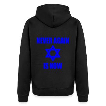 Never again is now - Unisex Premium Organic Zip Hoodie - black - Back - Nico (187cm)