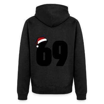 69 Zahl Weihnachten - Unisex Premium Bio Zip Hoodie - Schwarz - Hinten - Nico (187cm)