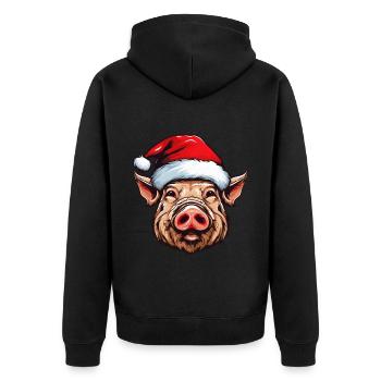 Pig Christmas Animal Head Sow - Unisex Premium Organic Zip Hoodie - black - Back - Nico (187cm)