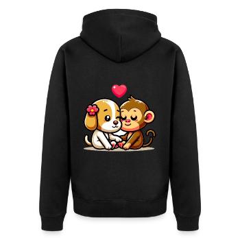 Cuddling Dog And Monkey In Love - Unisex Premium Organic Zip Hoodie - black - Back - Nico (187cm)