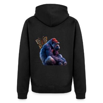 Monkey - Unisex Premium Organic Zip Hoodie - black - Back - Nico (187cm)