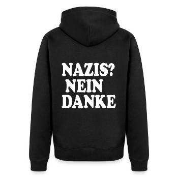 Nazis nein danke - Unisex Premium Bio Zip Hoodie - Schwarz - Hinten - Nico (187cm)