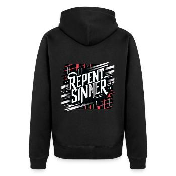 Repent Sinner 18 - Unisex Premium Organic Zip Hoodie - black - Back - Nico (187cm)