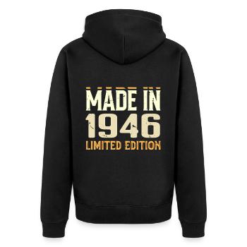 Tolles Geschenk zum Jubiläum von 1946 von 1946 Retro - Unisex Premium Bio Zip Hoodie - Schwarz - Hinten - Nico (187cm)
